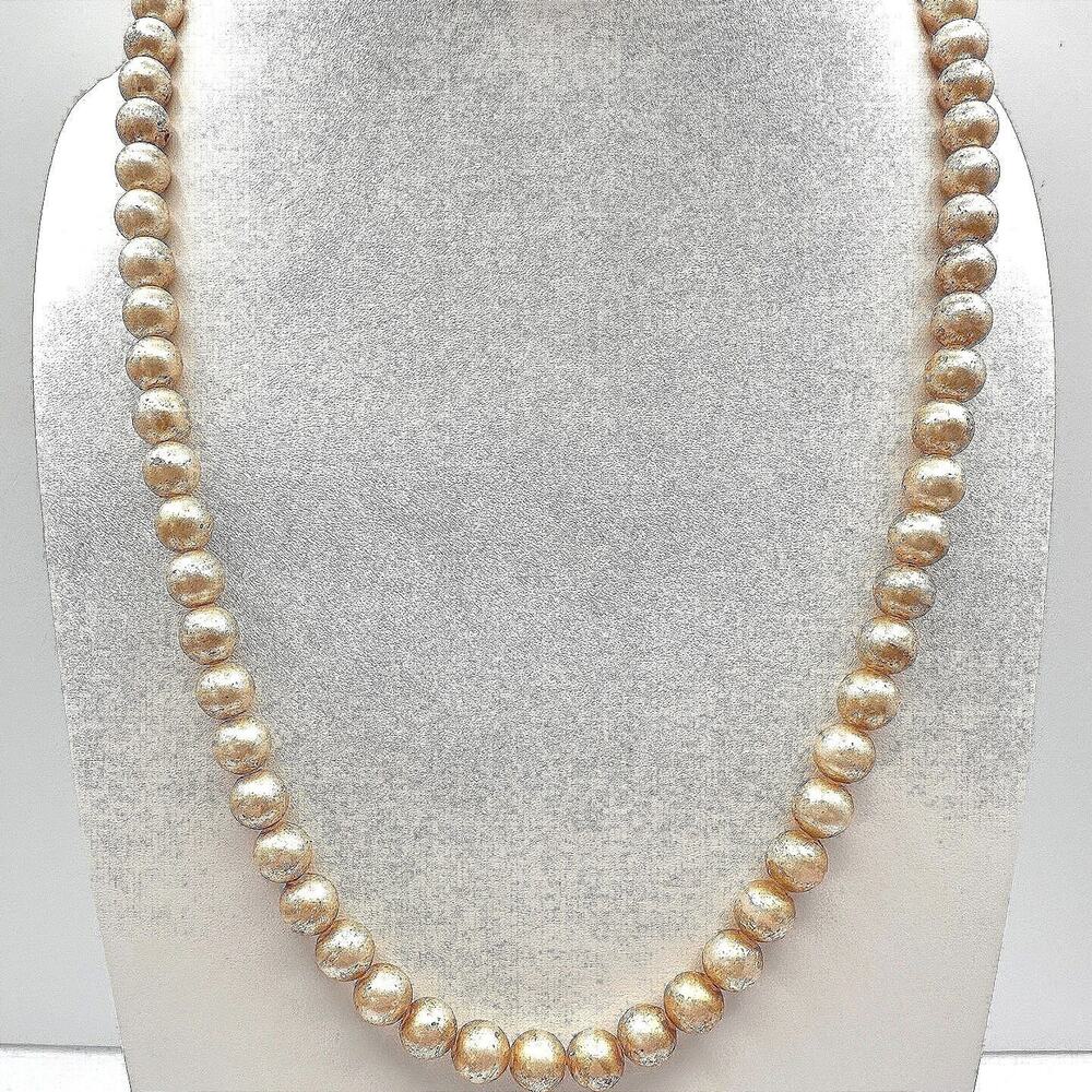Vintage 80s Champagne Faux Pearl Strand Necklace Gold Tone Classic Fashion